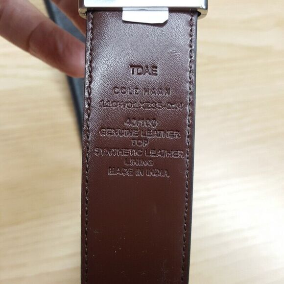 COLE HAAN Mens Belt Size 40 Brown Black Reversible Leather Silver Tone Hardware - Picture 5 of 7